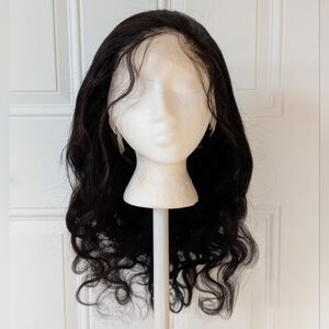 20” Virgin Brazilian Human Hair Wig Wavy Dark Brown Lace Front New